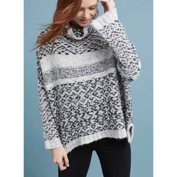 Anthropologie Moth Turtleneck Sweater Womens Small Gray Crop Solita Oversized - Picture 1 of 7
